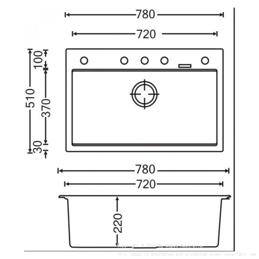 Carysil Waltz Black Single Bowl Granite Kitchen Sink 780*510*220mm