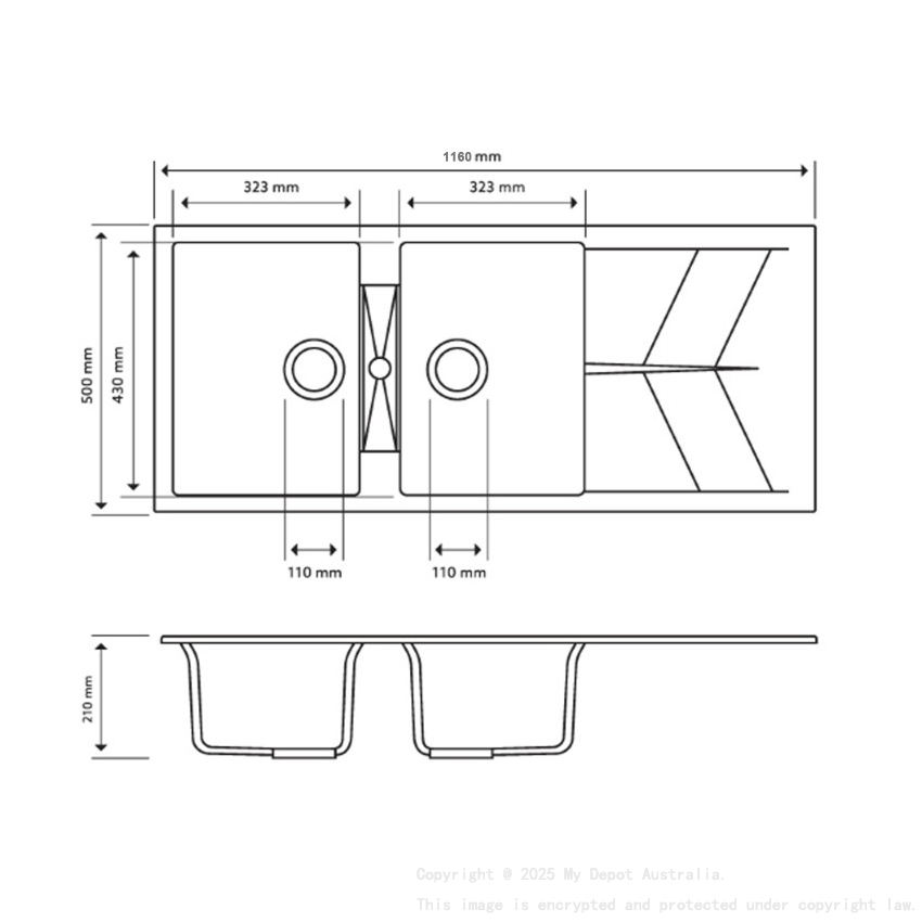 Carysil Jazz Black Double Bowl with Drainer Granite Kitchen Sink 1150*500mm