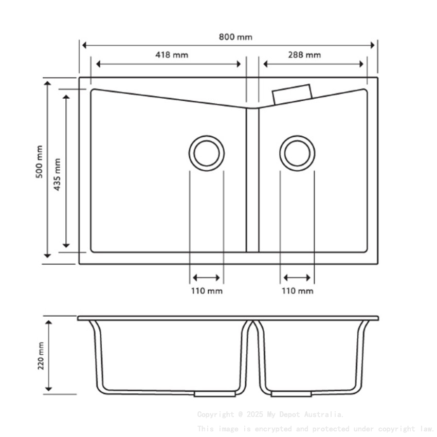 Carysil CGDB Concrete Grey Double Bowl Granite Kitchen Sink 800*500mm