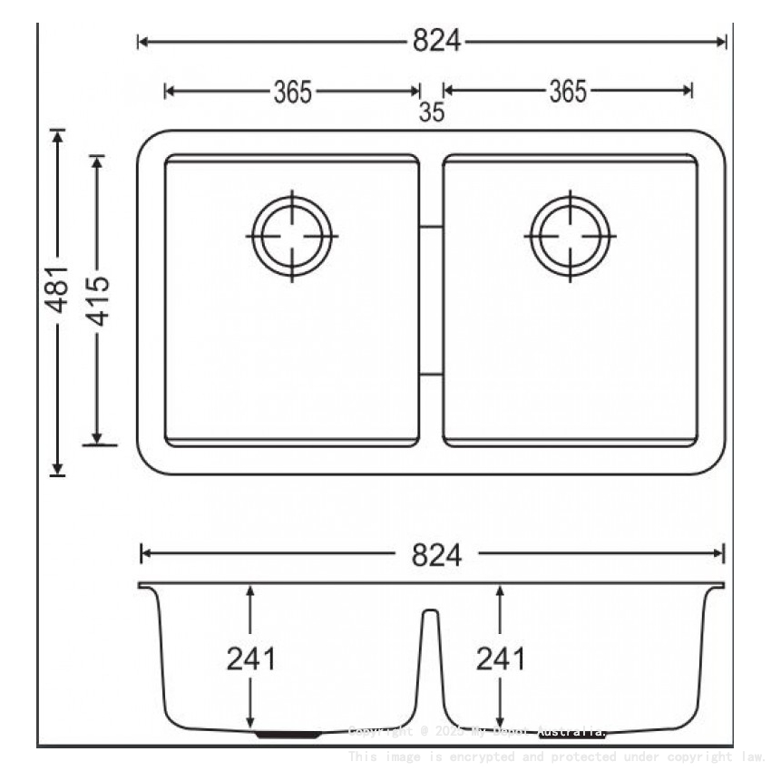 Carysil CGDB Concrete Grey Double Bowl Granite Kitchen Sink 824*481*241mm