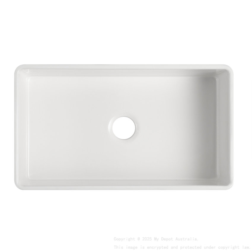 835mm Rectangle Gloss White Fireclay Farmhouse/Apron Single Sink with Bottom Grid & Basket Waste
