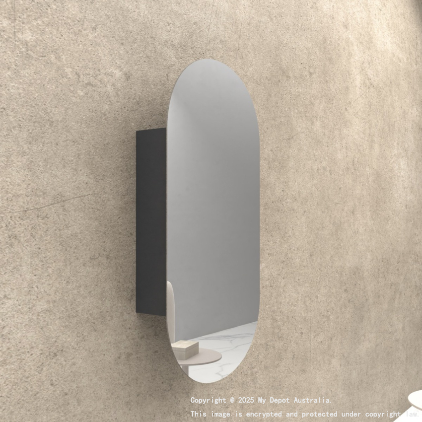 450x900mm Oval Matte Black Mirror Cabinet MDF 1/DR Shaving Cabinet