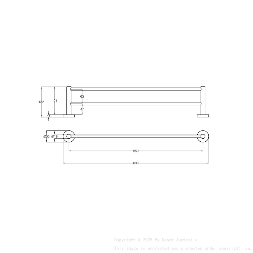 600mm Otus Slimline Double Towel Rail Matt Black