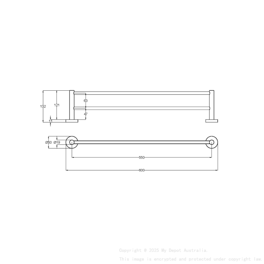 Otus Slimline Double Towel Rail 600mm Brushed Copper