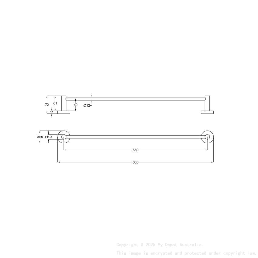 600mm Otus Slimline Single Towel Rail Brushed Gold