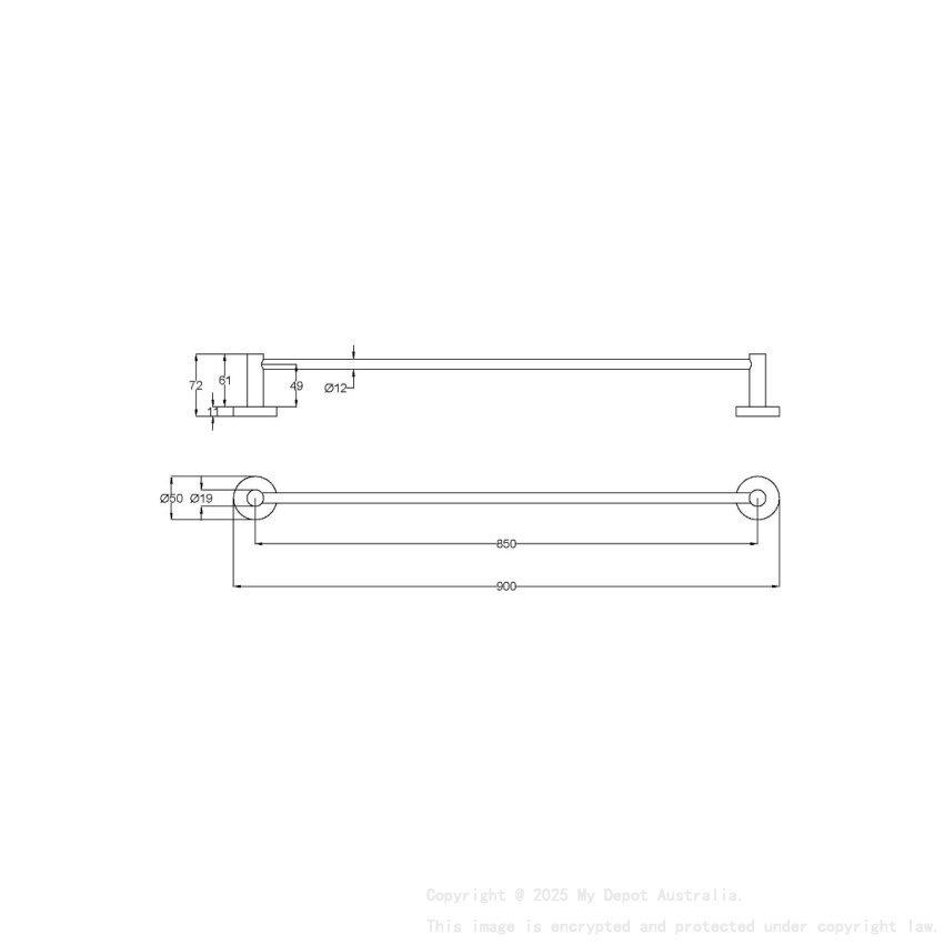 Otus Slimline Single Towel Rail 900mm Brushed Copper