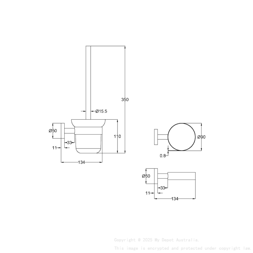 Otus Slimline Toilet Brush Holder Gun Metal