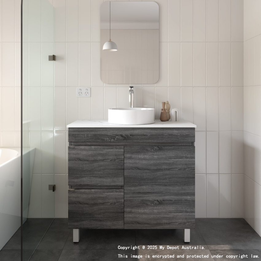 900mm Dark Grey MDF Bathroom Vanity Left Drawers Free Standing Cabinet Only