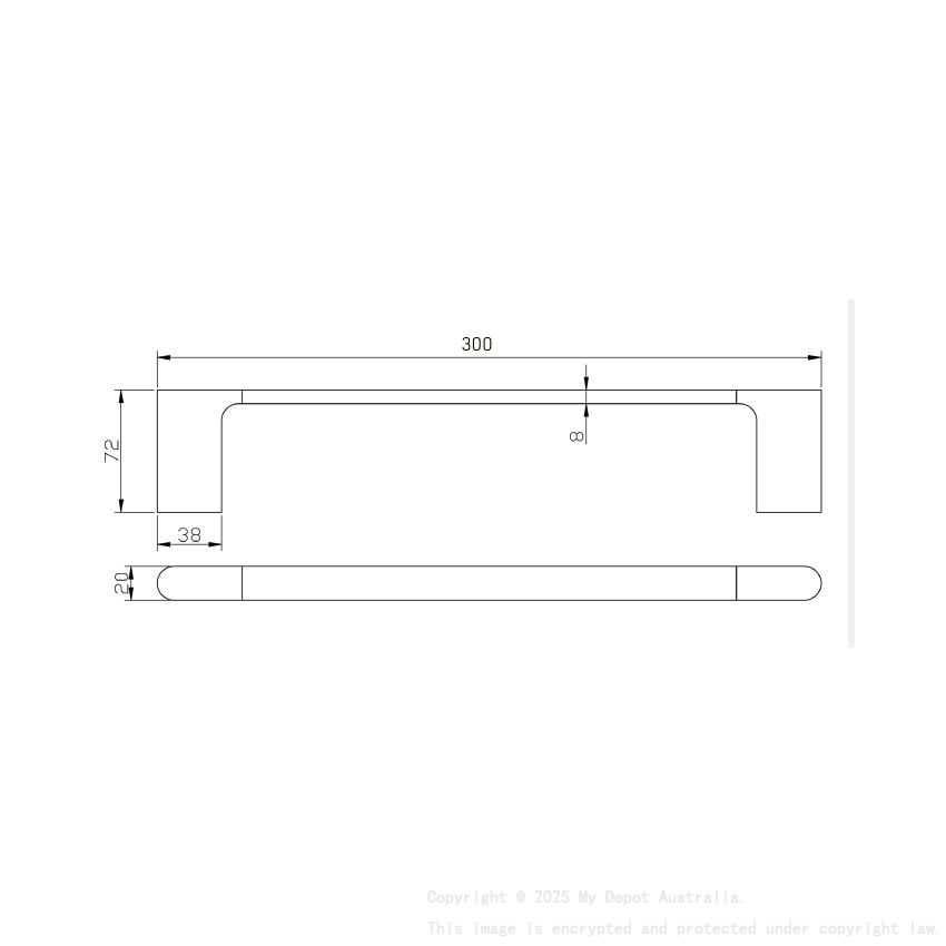 Cora Round Cornered Rectangle Single Towel Rail 300 mm  Chrome