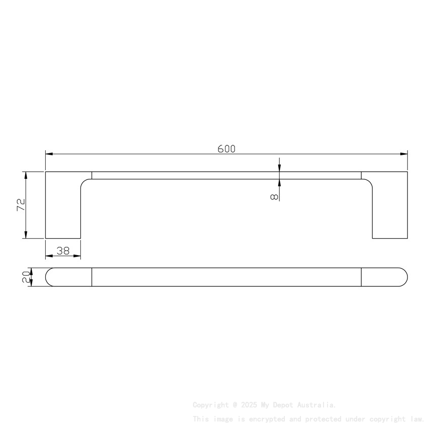 Cora  Single Towel Rail 600mm Brushed Gold