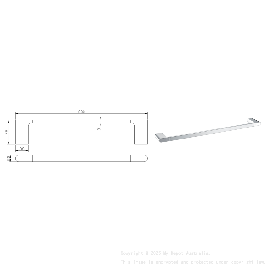 Cora Single Towel Rail 600 mm Chrome