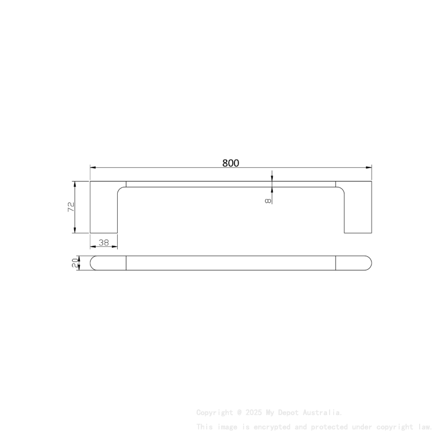 Cora  Single Towel Rail 800mm Brushed Gold