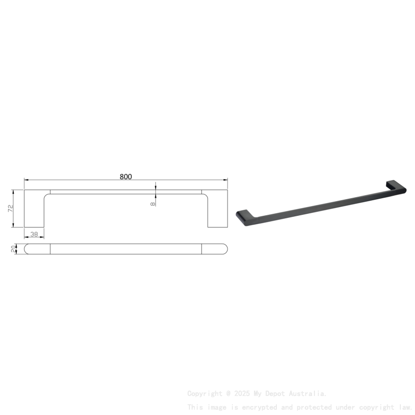 Cora Single Towel Rail 800 mm Matt Black