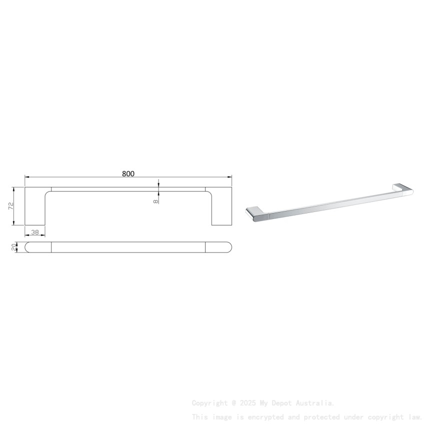 Cora Single Towel Rail 800 mm Chrome