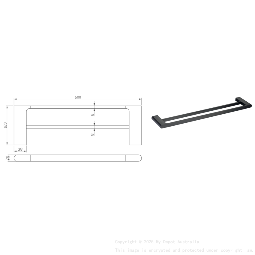 Cora Double Towel Rail 600 mm Matt Black