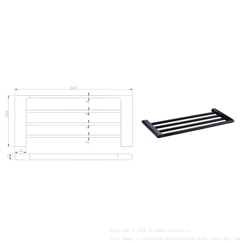 Cora Towel Shelf 600 mm Matt Black