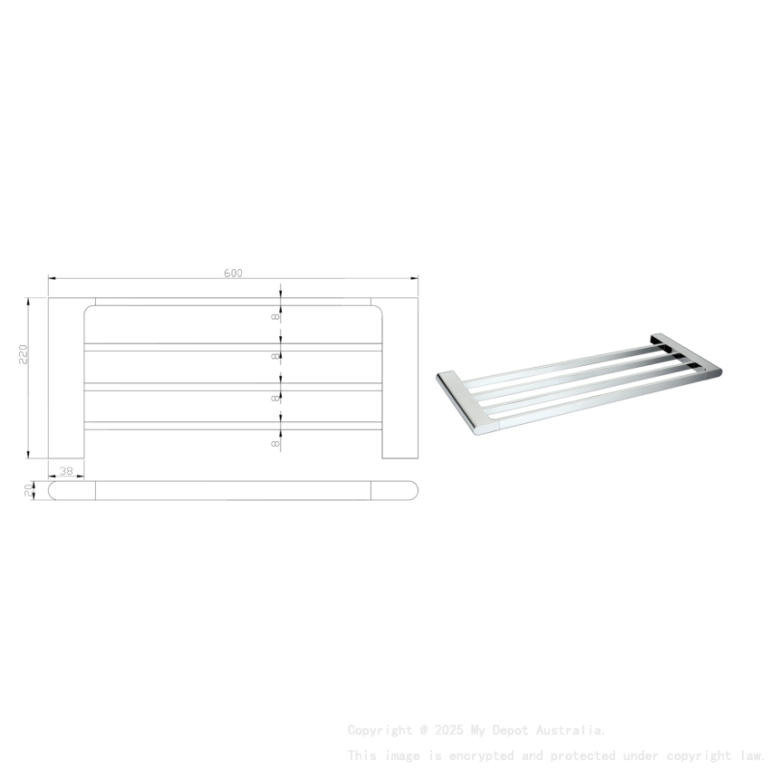 Cora Towel Shelf 600 mm Chrome