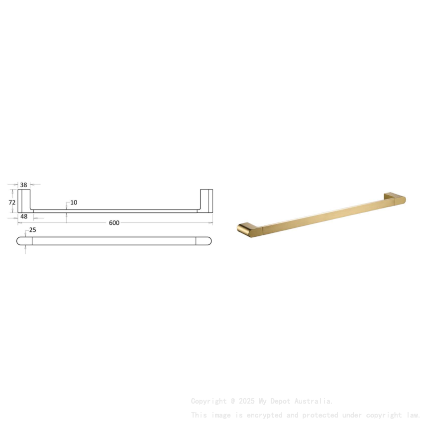 Flores Single Towel Rail 600 mm Brushed Gold