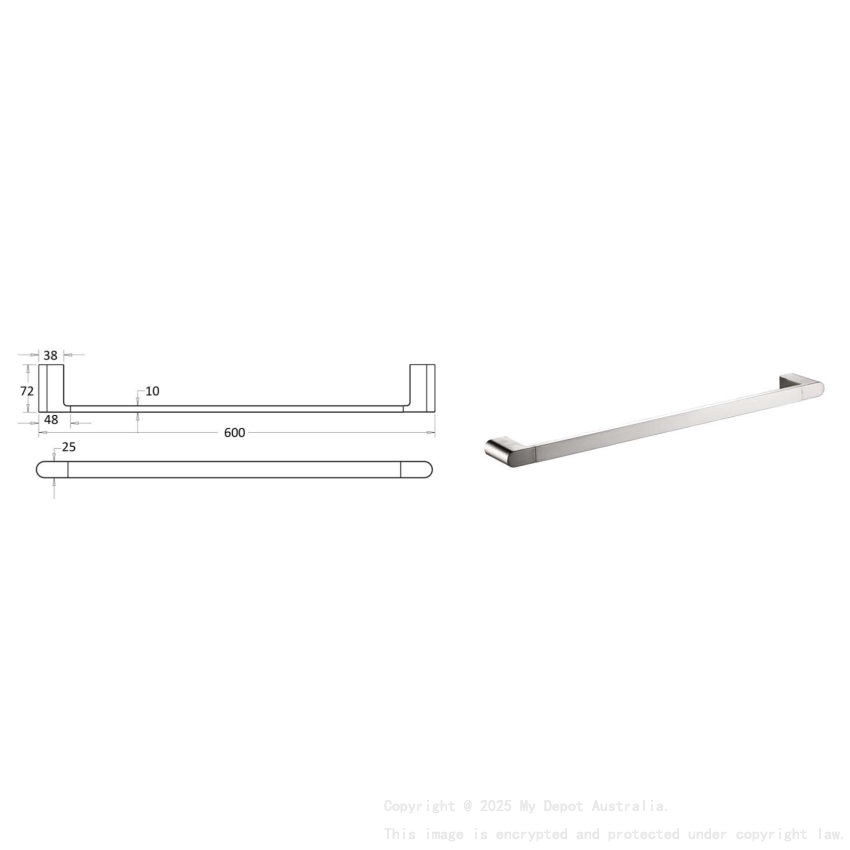 Flores Single Towel Rail 600 mm Brushed Nickel