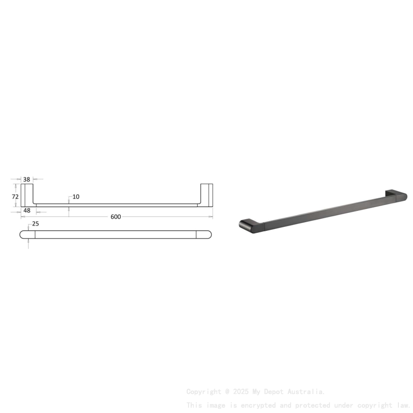 Flores Single Towel Rail 600 mm Gunmetal