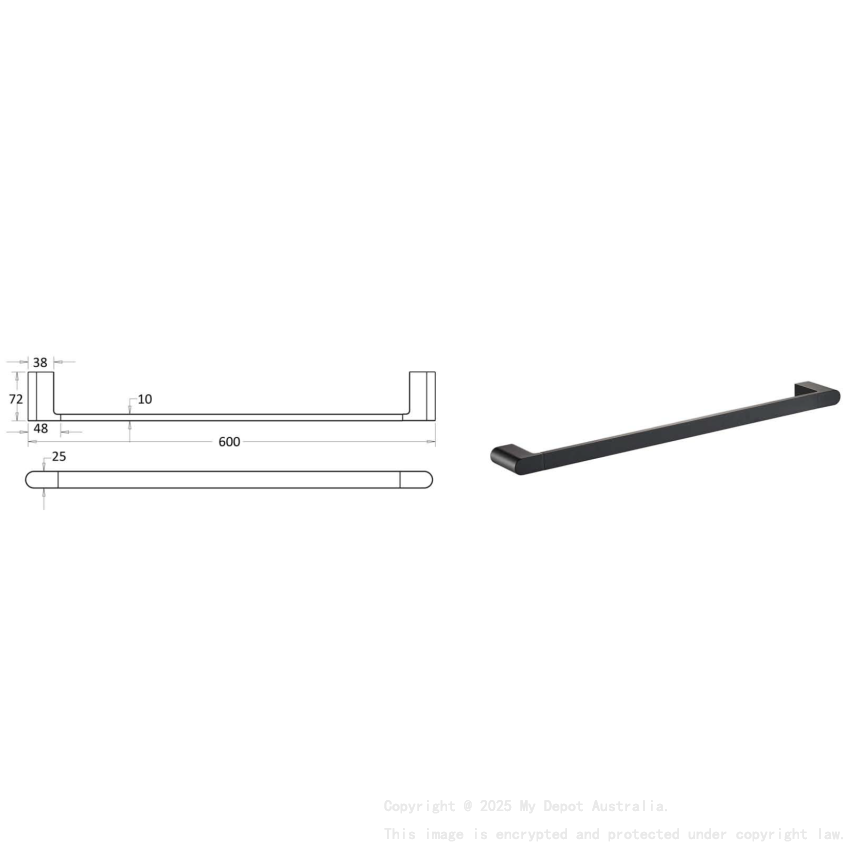 Flores Single Towel Rail 600 mm Matt Black