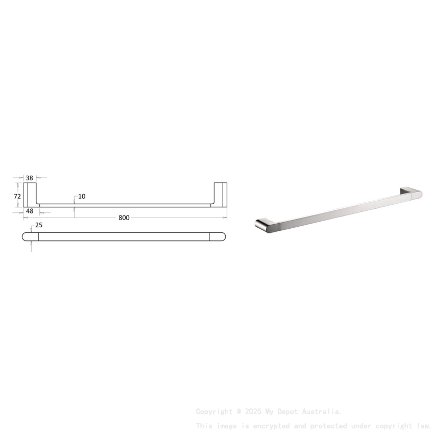 Flores Single Towel Rail 800 mm Brushed Nickel