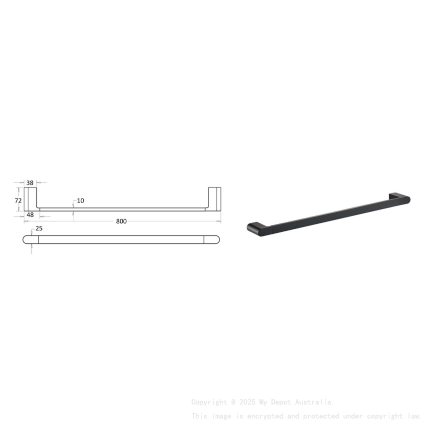 Flores Single Towel Rail 800 mm Matt Black