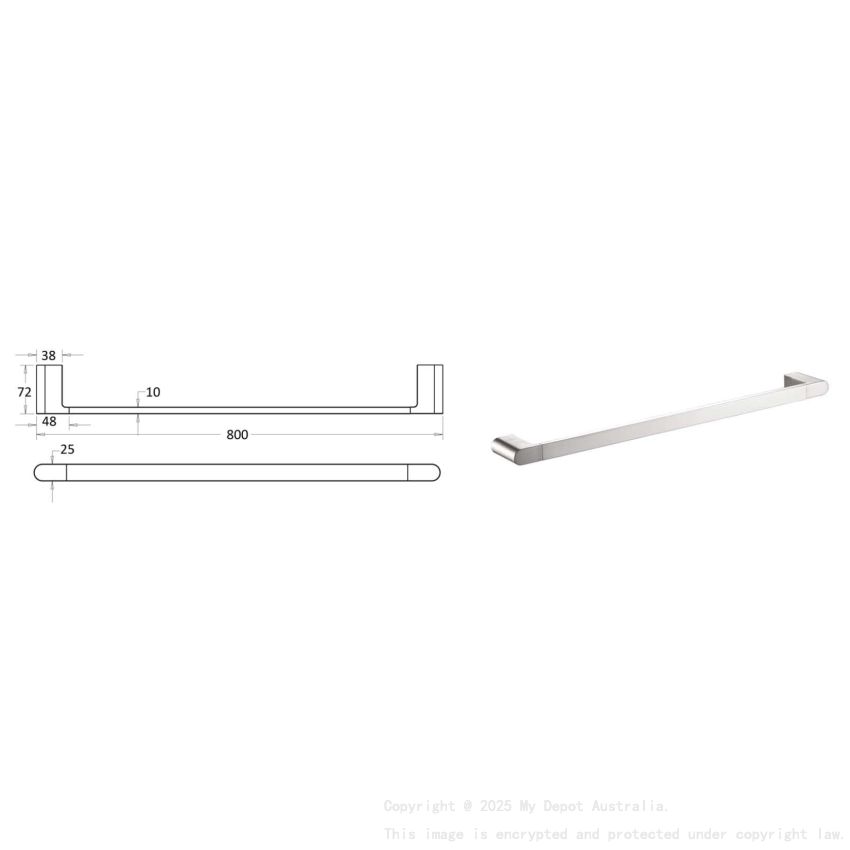 Flores Single Towel Rail 800 mm Chrome