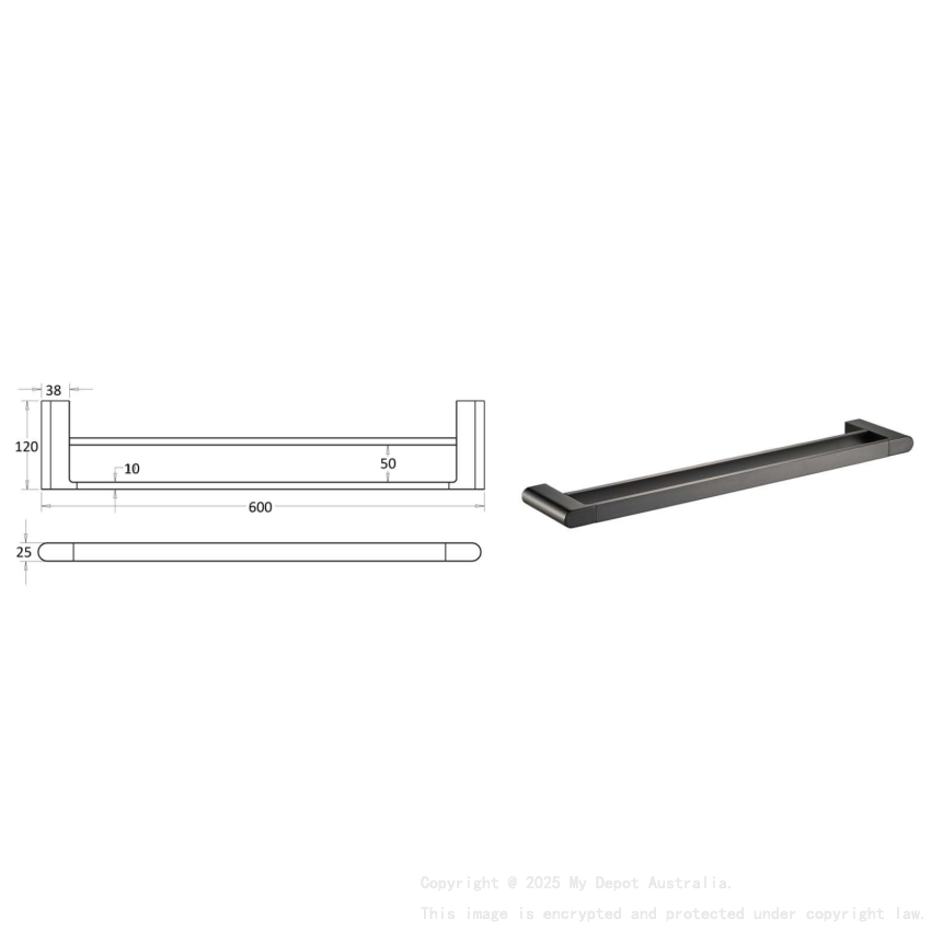 Flores Double Towel Rail 600 mm Gunmetal