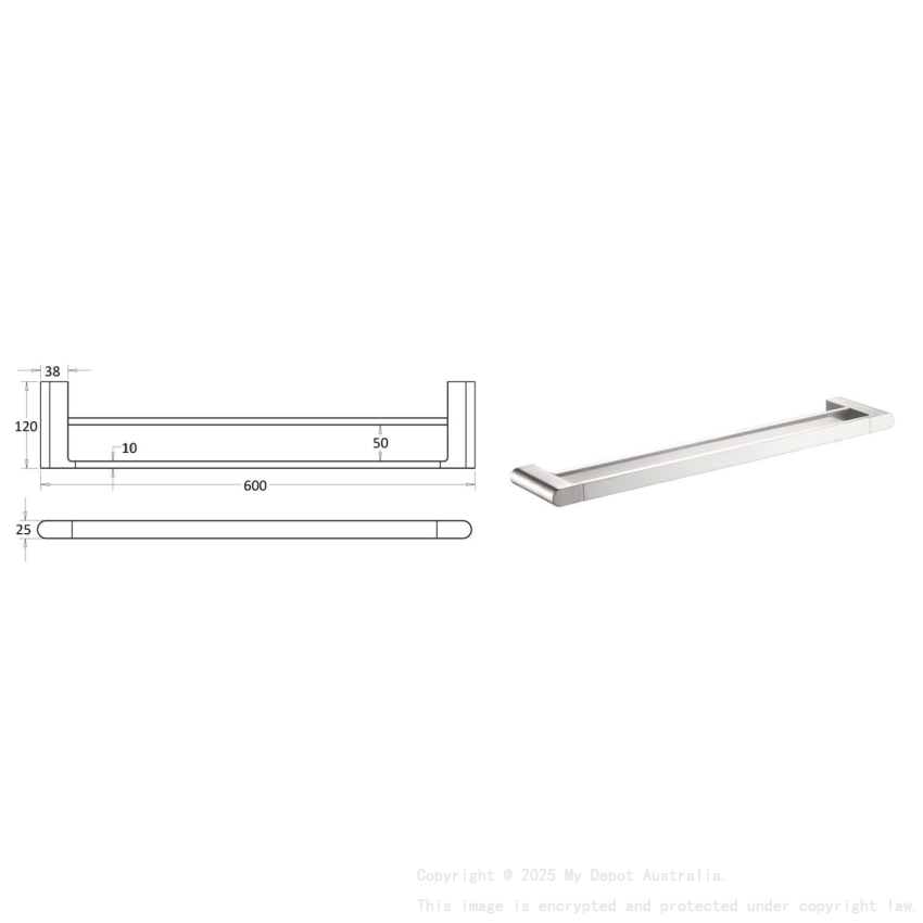 Flores Double Towel Rail 600 mm Chrome