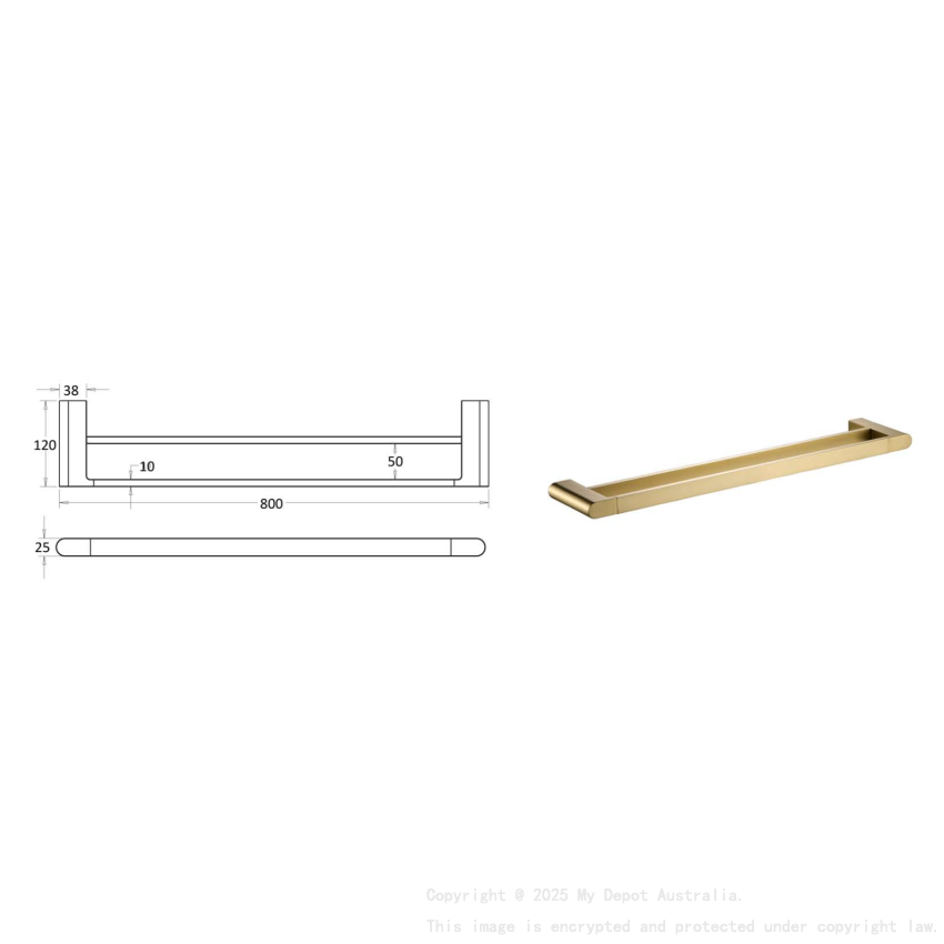 Flores Double Towel Rail 800 mm Brushed Gold
