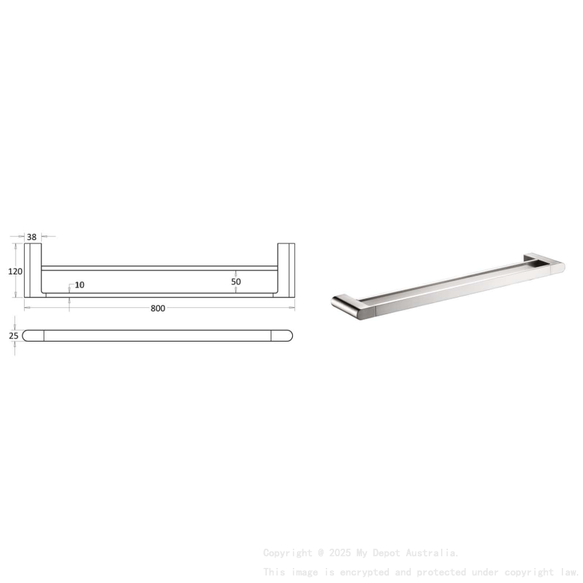Flores Double Towel Rail 800 mm Brushed Nickel