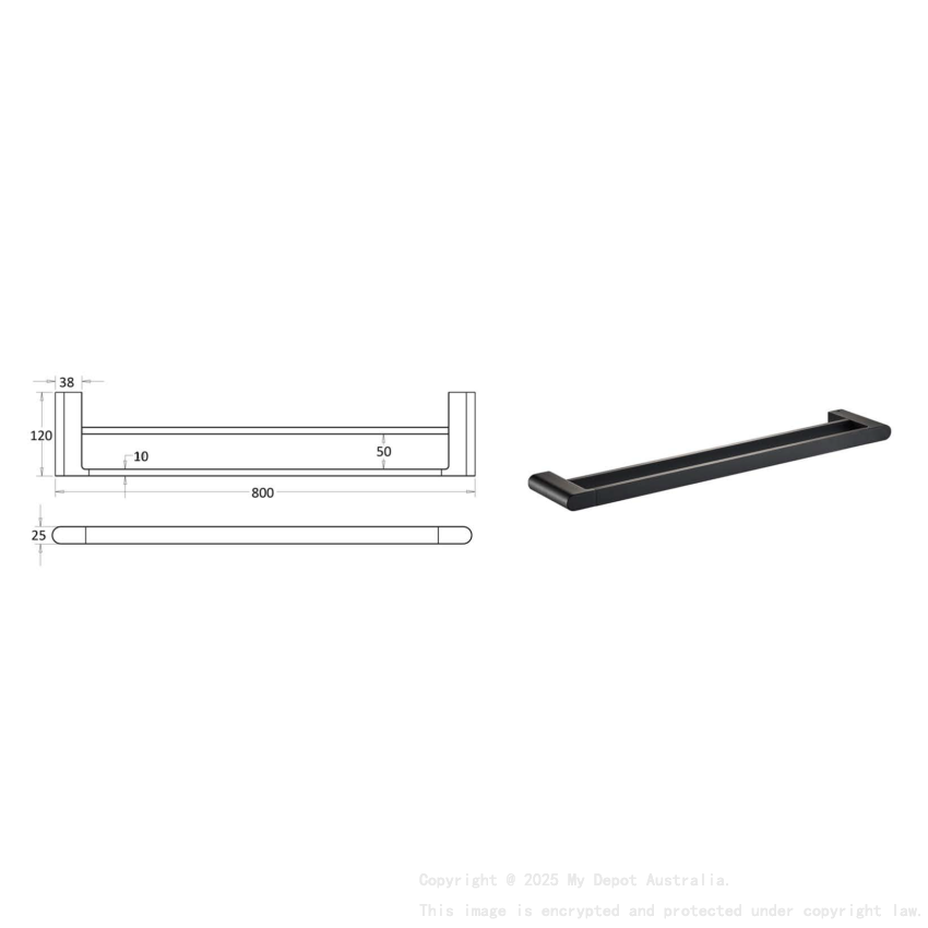 Flores Double Towel Rail 800 mm Matt Black