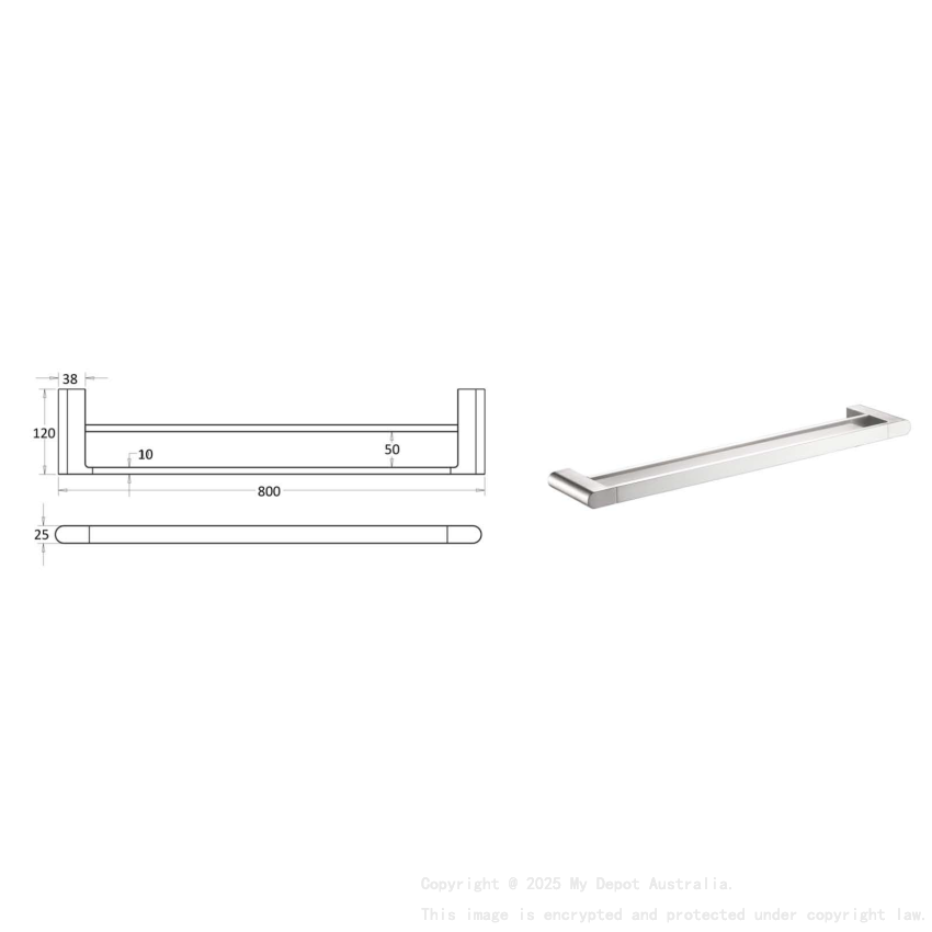 800mm Flores Double Towel Rail Chrome Brass