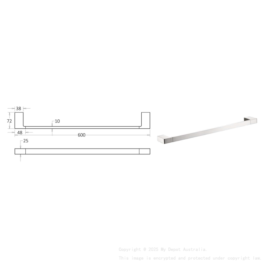 Ceram Single Towel Rail 600 mm Brushed Nickel