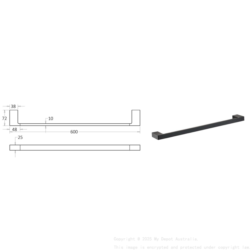 Ceram Single Towel Rail 600 mm Matt Black