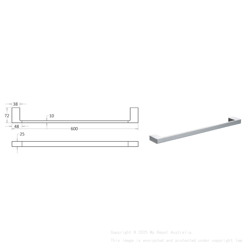 Ceram Single Towel Rail 600 mm Chrome