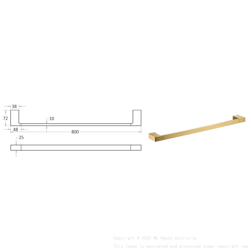 Ceram Single Towel Rail 800 mm Brushed Gold