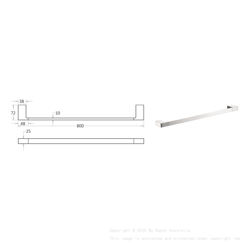 Ceram Single Towel Rail 800 mm Brushed Nickel