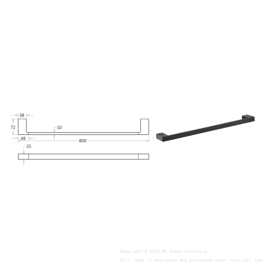 Ceram Single Towel Rail 800 mm Matt Black