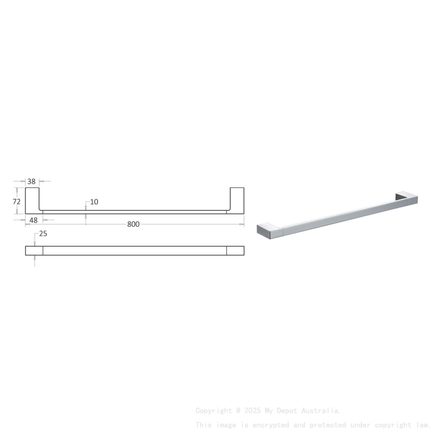Ceram Single Towel Rail 800 mm Chrome