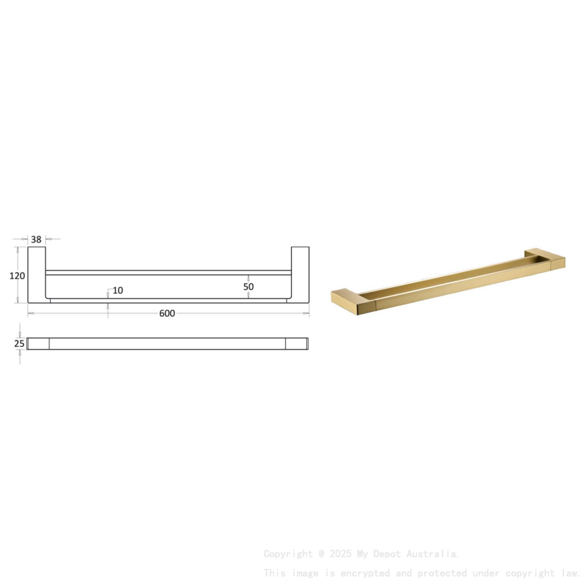 Ceram Double Towel Rail 600 mm Brushed Gold