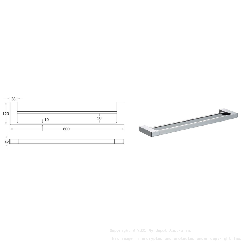 Ceram Double Towel Rail 600 mm Chrome