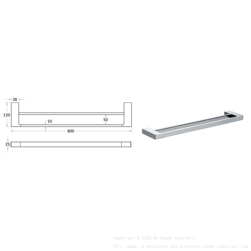 Ceram Double Towel Rail 800 mm Chrome