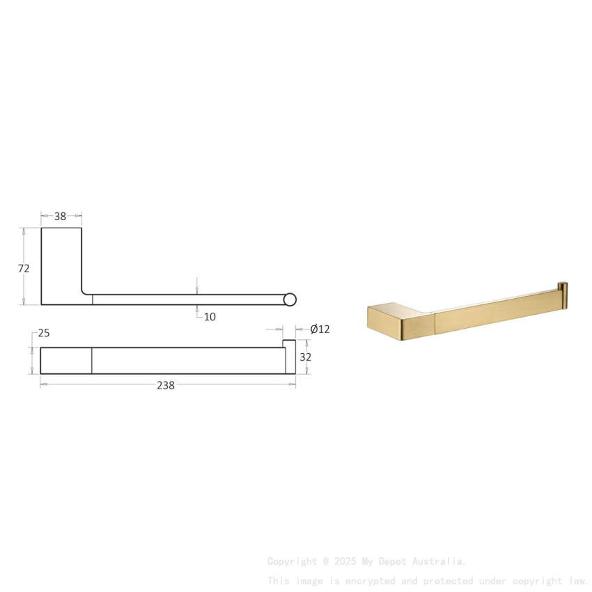 Ceram Towel Bar Brushed Gold