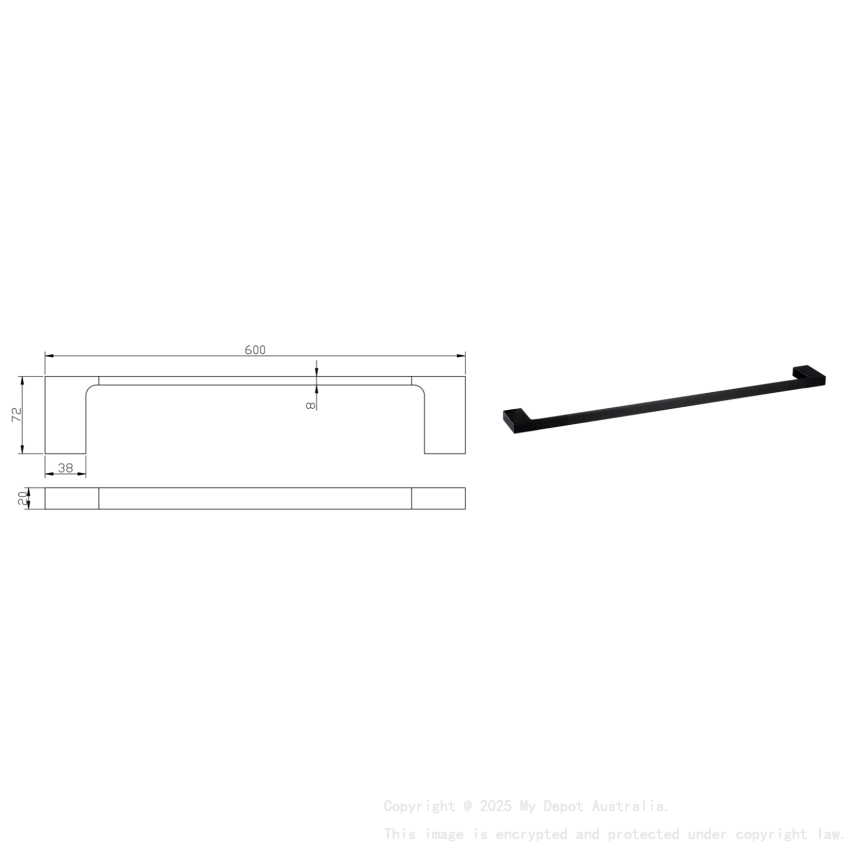 Eden Single Towel Rail 600 mm Matt Black