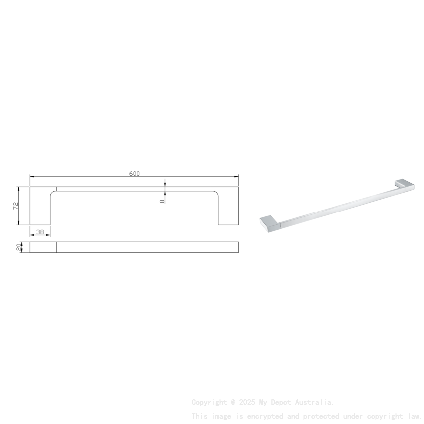 Eden Single Towel Rail 600 mm Chrome