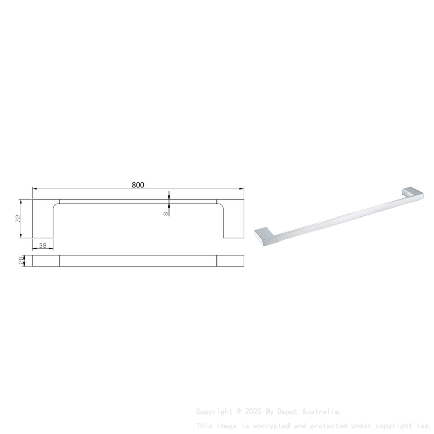 Eden Single Towel Rail 800 mm Chrome