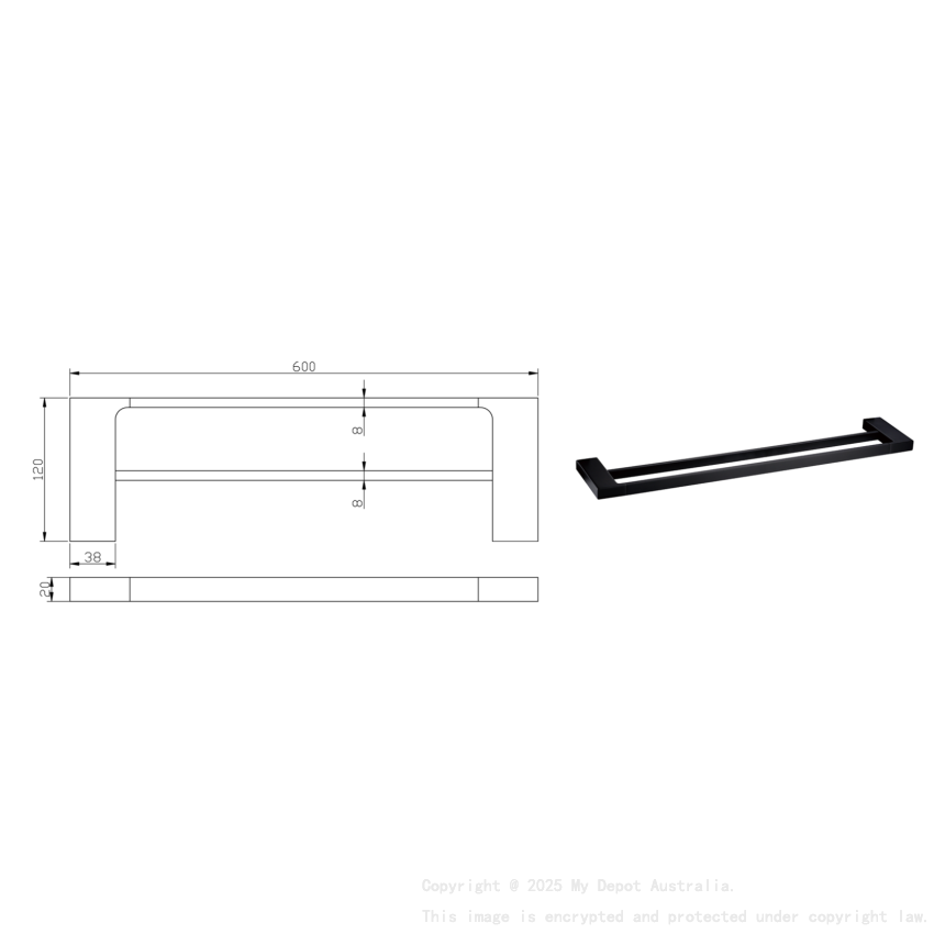 Eden Double Towel Rail 600 mm Matt Black