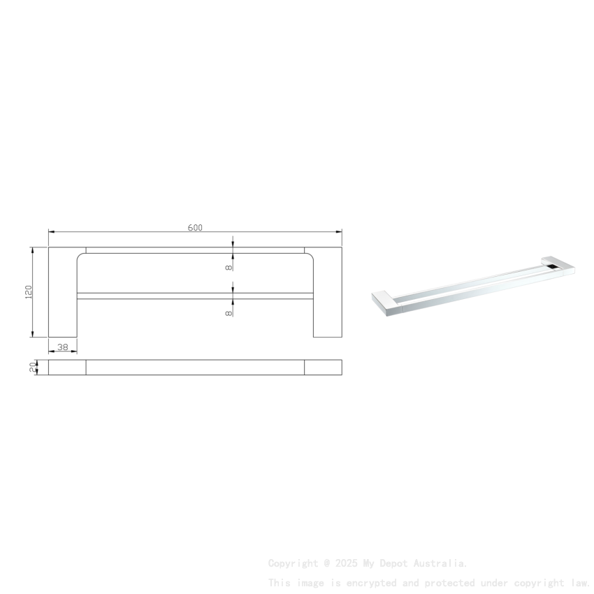 Eden Double Towel Rail 600 mm Chrome